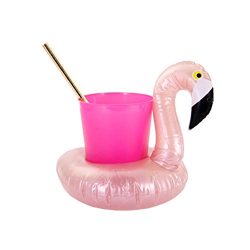 Oblique-Unique® Aufblasbarer Getränkehalter Trinkhalter Flamingo Einhorn Donut Fußball Palme - wählbar - Cup Holder Mini Pool Spielzeug (Flamingo Rosegold) von Oblique-Unique