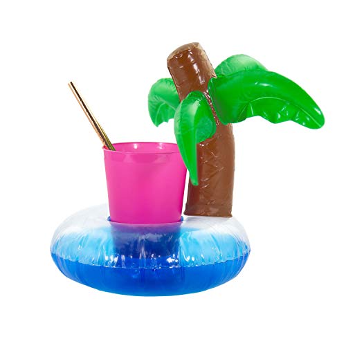 Oblique Unique® Aufblasbarer Getränkehalter Trinkhalter Flamingo Einhorn Donut Fußball Palme - wählbar - Cup Holder Mini Pool Spielzeug (Palme) von Oblique Unique