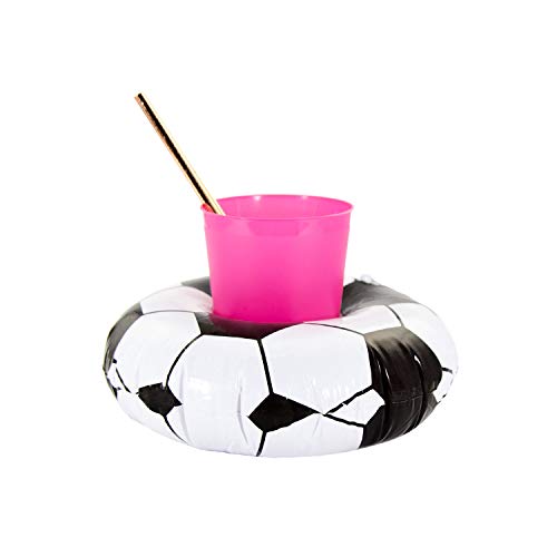 Oblique-Unique® Aufblasbarer Getränkehalter Trinkhalter Flamingo Einhorn Donut Fußball Palme - wählbar - Cup Holder Mini Pool Spielzeug (Fußball) von Oblique Unique