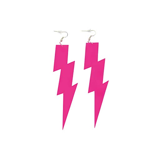 Oblique Unique® Blitz Ohrringe für 80s 80er Jahre Motto Party Fasching Karneval Kostüm Accessoires Flash Damen Ohrstecker Pink Schwarz Neon Grün - Farbe wählbar (Pink) von Oblique Unique