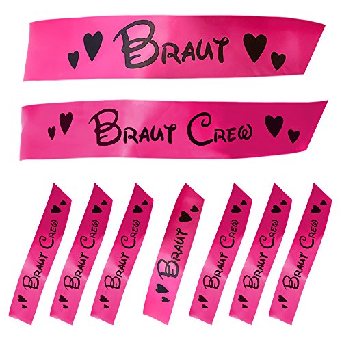 Oblique Unique® Braut + Braut Crew Schärpe Set Hochzeit Junggesellinnenabschied JGA in Pink von Oblique Unique