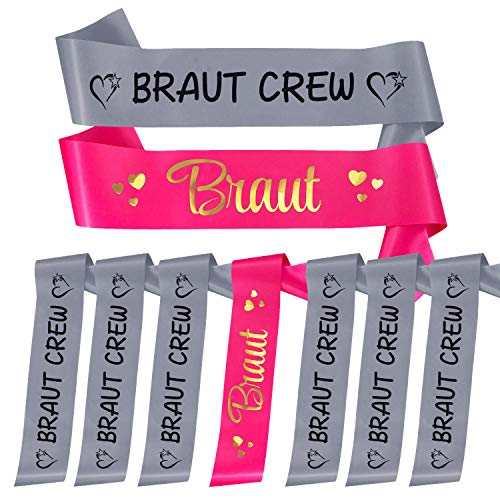 Oblique Unique® Braut + Braut Crew Schärpe Set für Junggesellinnenabschied JGA Hochzeit Hen Party in Grau Pink von Oblique Unique