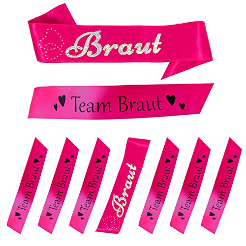 Oblique Unique® Braut + Team Braut Schärpe Set für Junggesellinnenabschied JGA Hochzeit in Pink von Oblique Unique