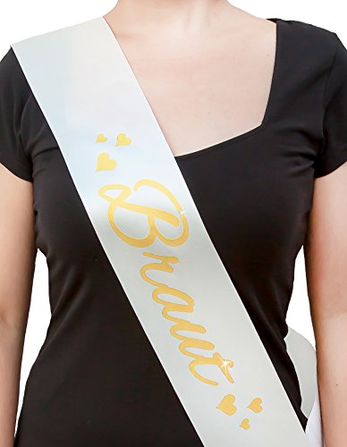 Oblique Unique® Braut Schärpe cremefarben mit Goldener Beschriftung und Herzen I Bride to Be Hen Party I JGA I Hochzeit von Oblique Unique