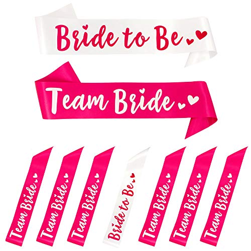 Oblique Unique® Bride to Be + Team Bride Schärpe Set Junggesellinnenabschied JGA Hochzeit in Weiß und Pink von Oblique Unique