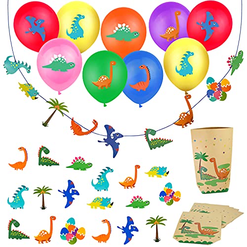 Oblique Unique® Dino Deko Set Kinder Geburtstag Jungs Kinderzimmer - Dinosaurier Ballons + Girlande + Geschenktüten + Konfetti von Oblique Unique