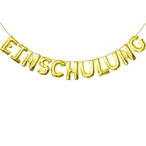 Oblique Unique® Einschulung Folien Luftballon Girlande Banner Hänge Deko für Schuleinführung Schulanfang Schulstart Dekoration Schule Jungs Mädchen Gold von Oblique Unique