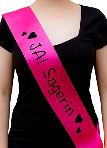 Oblique Unique® Elegante, dezent glänzende Schärpe für die Braut in Pink mit der Aufschrift Ja-Sagerin von Oblique Unique