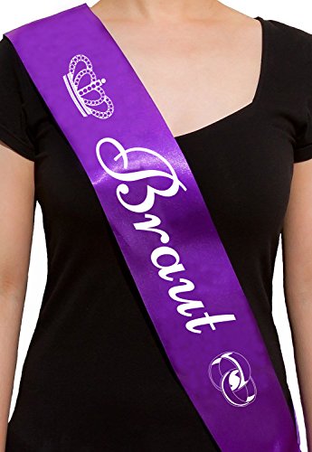 Oblique Unique® Elegante Schärpe für die Braut in Lila mit eleganter weißer Aufschrift von Oblique Unique