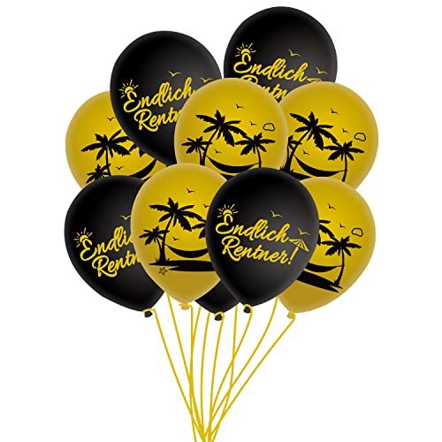 Oblique Unique® Endlich Rentner Luftballon Set - 10 Ballons mit Urlaubsmotiven und Endlich Rentner Schriftzug als Deko für Ruhestand Rente Pensionierung von Oblique Unique