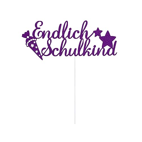 Oblique Unique® Endlich Schulkind Torten Topper Glitzernd für Schuleinführung Einschulung Schulanfang von Jungs und Mädchen Topper Kuchendeckel (Lila) von Oblique Unique