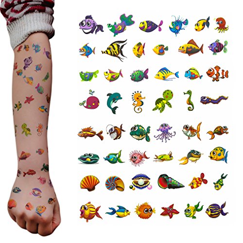 Oblique-Unique® Fische Tattoo Set 96 Stück Kindertattoos Tattoo Verschiedene Motive Kinder Spielen von Oblique-Unique