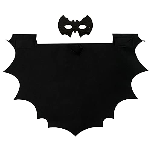 Oblique Unique® Fledermaus Kostüm Set Flügel Umhang + Maske Schwarz Bat Cape zum Verkleiden für Fledermauskostüm Vampir zu Halloween Karneval Fasching Motto Party von Oblique Unique