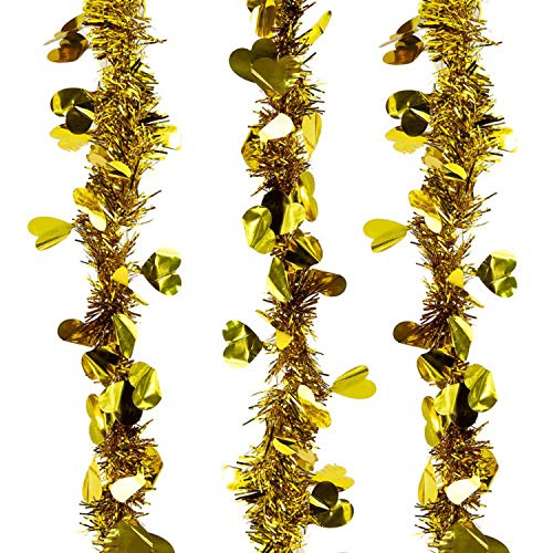 Oblique Unique® Folien Girlande 3 STK. mit Herzen und Glitzer Effekt für Geburtstag JGA Hochzeit Party Feier Deko - Farbe wählbar (Gold) von Oblique Unique