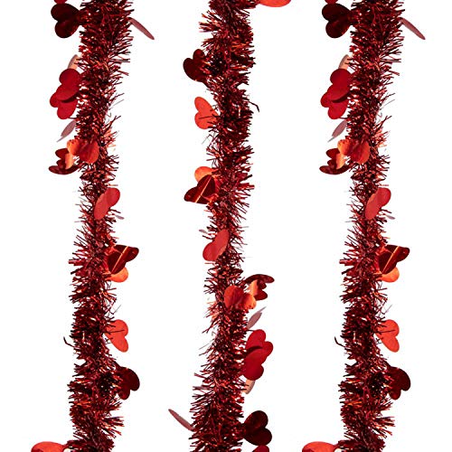 Oblique Unique® Folien Girlande 3 STK. mit Herzen und Glitzer Effekt für Geburtstag JGA Hochzeit Party Feier Deko - Farbe wählbar (Rot) von Oblique Unique