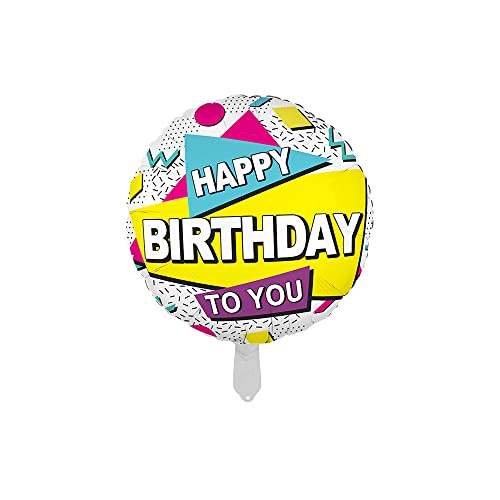 Oblique Unique® Folien Luftballon Happy Birthday Rollschuh Radio Ballon als Deko für Kinder GeburtstagFasching Karneval 80er 90er Party (Rund - Happy Birthday) von Oblique Unique