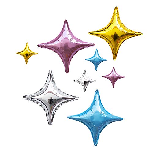 Oblique Unique® Folien Luftballon Set mit 8 Sternen für Geburtstag Feier Jubiläum Silvester JGA Party Folienluftballons Deko Ballons in Stern Form - Blau Rosé Silber Gold von Oblique Unique