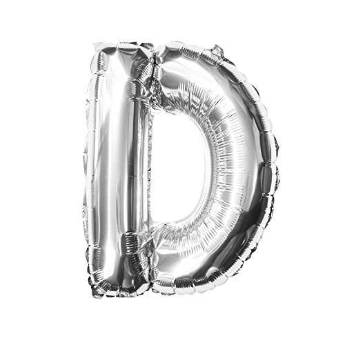 Oblique Unique® Folien Luftballon alle Buchstaben Alphabet ABC Herz Stern in Silber für Geburtstag Jubiläum Schuleinführung Silber Hochzeit JGA Party Deko Folienballon - wählbar (Buchstabe D) von Oblique Unique