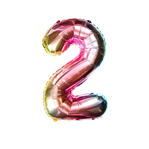 Oblique Unique® Folien Luftballon mit Zahl Nummer für Kinder Geburtstag Jubiläum Silvester Party Deko Folienballon in Regenbogenfarben Farbmix - Zahl wählbar (Nr 2) von Oblique Unique