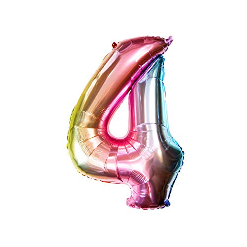 Oblique Unique® Folien Luftballon mit Zahl Nummer für Kinder Geburtstag Jubiläum Silvester Party Deko Folienballon in Regenbogenfarben Farbmix - Zahl wählbar (Nr 4) von Oblique Unique