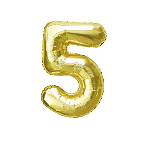 Oblique Unique® Folien Luftballon mit Zahl Nummer in Gold für Geburtstag Jubiläum Party Deko Folienballon - Zahl wählbar (Nr 5) von Oblique Unique