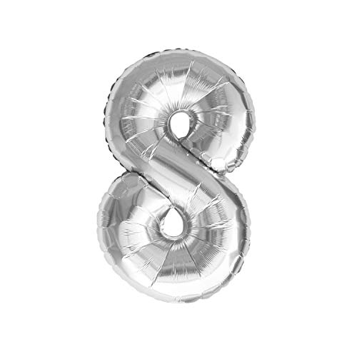 Oblique Unique® Folien Luftballon mit Zahl Nummer in Silber für Geburtstag Jubiläum Party Deko Folienballon - Zahl wählbar (Nr 8) von Oblique Unique
