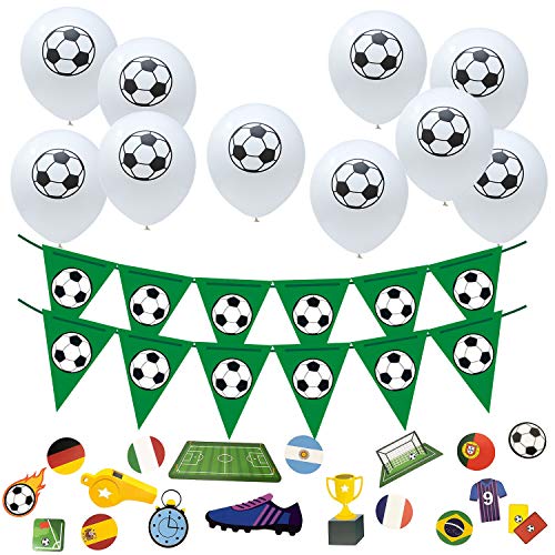 Oblique Unique® Fußball Party Deko Set mit 10 Ballons + 1x Wimpel Girlande + 18x Konfetti für Geburtstag Jungen WM Weltmeisterschaft Mottoparty von Oblique Unique
