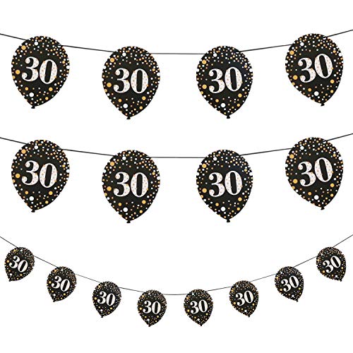 Oblique Unique® Girlande Ballons mit der Zahl 30 Birthday Banner für 30. Geburtstag Jubiläum Party Deko - Schwarz Weiß Gold von Oblique Unique