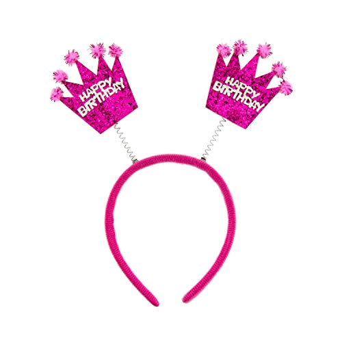 Oblique Unique® Haarreifen Happy Birthday Haarreif mit wackelnden Pailletten Kronen mit Glitzereffekt für Geburtstag Kindergeburtstag Mädchen in Pink von Oblique Unique