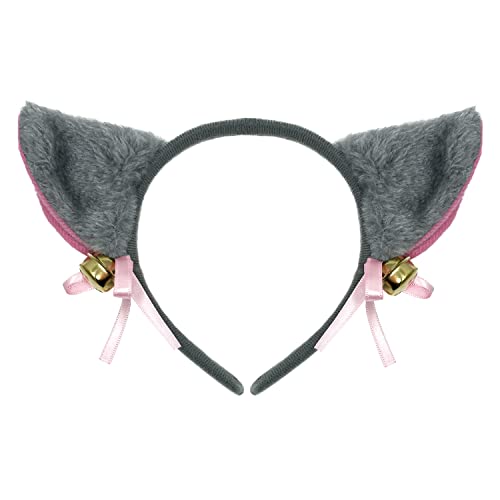 Oblique Unique® Haarreifen Katzen Ohren mit Schleifen und Glocken Haarreif für Fasching Karneval Motto Party Kostüm Accessoires für Katzen Kostüm (Grau) von Oblique Unique