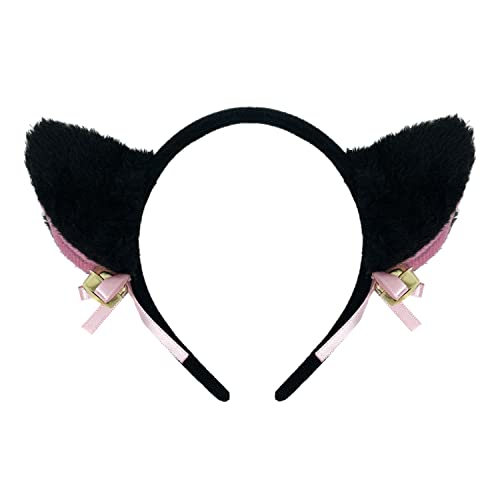 Oblique Unique® Haarreifen Katzen Ohren mit Schleifen und Glocken Haarreif für Fasching Karneval Motto Party Kostüm Accessoires für Katzen Kostüm (Schwarz) von Oblique Unique