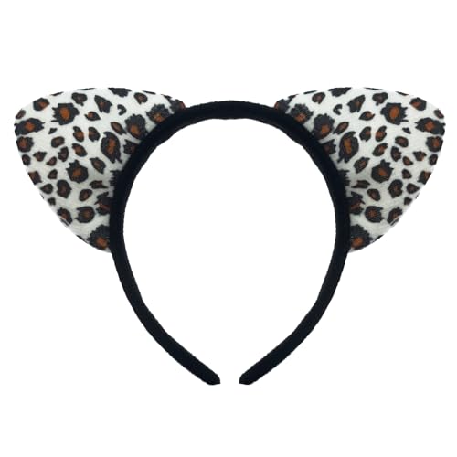 Oblique Unique® Haarreifen Schnee Leoparden Ohren mit Leo Muster Haarreif für Fasching Karneval Halloween Motto Party Kostüm Accessoires für Leopard Kostüm von Oblique Unique