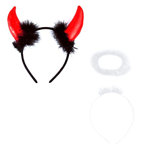 Oblique Unique® Haarreifen Set Teufel Hörner & Engel Heiligenschein Haarreif für Halloween Fasching Karneval Motto Party Kostüm Accessoires Teufelshörner von Oblique Unique