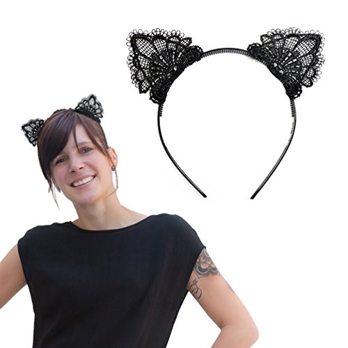 Oblique Unique® Haarreifen Süße Katzenohren in Schwarz Katze Harreif für Damen Fasching Karneval von Oblique Unique