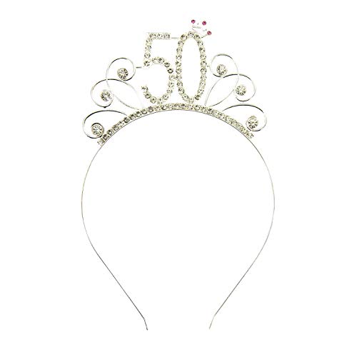 Oblique Unique® Haarreifen Zahl 50 mit Diamanten und Krone Haarreif für 50. Geburtstag Damen Frauen in Silber aus Metall von Oblique Unique