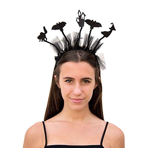 Oblique Unique® Haarreifen mit Fledermaus Hexe Katze Gespenster Haus Haarreif mit Glitzereffekt für Halloween Fasching Karneval Party Kostüm Schwarz von Oblique Unique