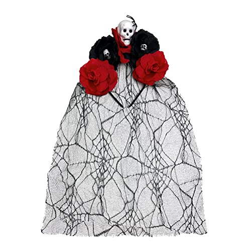 Oblique Unique® Haarreifen mit Rosen Totenköpfen Spinne und Schleier Spinnennetz Kostüm Accessoire für Tag der Toten Halloween Karneval Fasching Kostüm Party von Oblique Unique