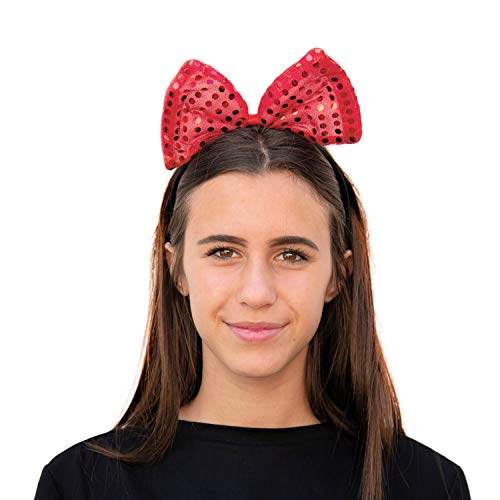 Oblique Unique® Haarreifen mit großer Schleife und Pailletten in Rot für Damen Frauen Haarreif für Fasching Karneval Party Accessoire von Oblique Unique
