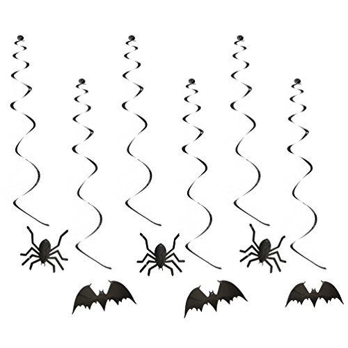 Oblique Unique® Halloween Spinnen & Fledermaus Deckenhänger Girlande - 6 Stück - Spiral Girlanden in Schwarz von Oblique Unique