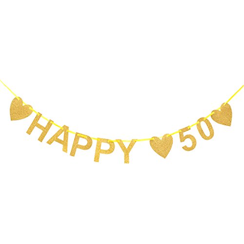 Oblique-Unique® Happy 50 Girlande - Gold Glitzernd - Geburtstag Goldene Hochzeit Jubiläum Dekoration von Oblique Unique
