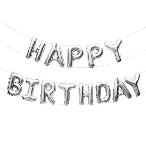Oblique Unique® Happy Birthday Folienballon Girlande Banner in Silber Glänzend als Geburtstag Party Deko mit 13 Folien Luftballons, Schnur und Strohhalm zum Aufblasen von Oblique Unique
