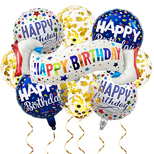 Oblique Unique® Happy Birthday Geburtstag Party Deko Set - Happy Birthday Folien Ballons + Konfetti Luftballons für Kinder Geburtstag Jubiläum (Blau-Weiß) von Oblique Unique