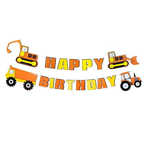 Oblique Unique® Happy Birthday Girlande Banner mit Baufahrzeugen 2,3m für Kindergeburtstag Geburtstag Party Feier Deko für Jungs Jungen von Oblique Unique