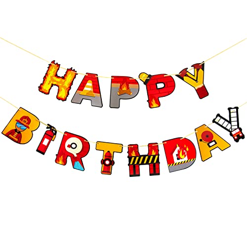 Oblique Unique® Happy Birthday Girlande Banner mit Feuerwehr Motiven 2,3m für Kindergeburtstag von Jungen Geburtstag Party Feier Deko für Jungs Junge von Oblique Unique