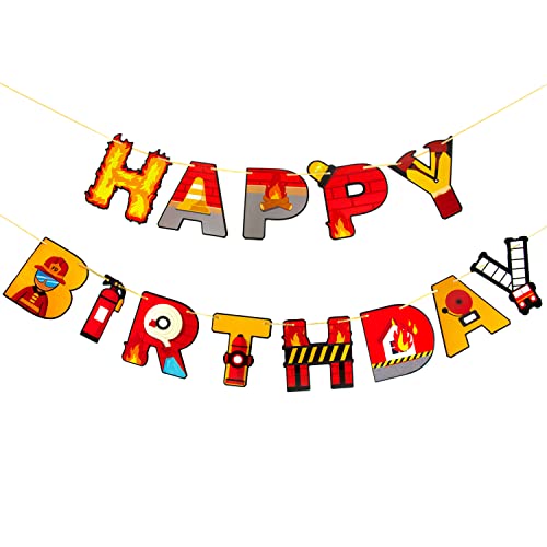 Oblique Unique® Happy Birthday Girlande Banner mit Feuerwehr Motiven 2,3m für Kindergeburtstag von Jungen Geburtstag Party Feier Deko für Jungs Junge von Oblique Unique