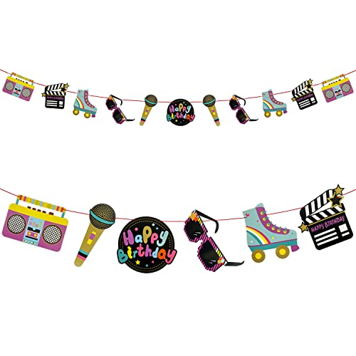 Oblique Unique® Happy Birthday Konfetti Set 12 Stk. oder Retro Girlande Hängedeko Banner Farbenfrohe Retro Motive zum Dekorieren Kindergeburtstag Geburtstag Deko (Bunt - Girlande) von Oblique Unique