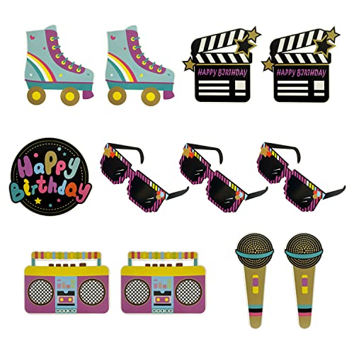 Oblique Unique® Happy Birthday Konfetti Set 12 Stk. oder Retro Girlande Hängedeko Banner Farbenfrohe Retro Motive zum Dekorieren Kindergeburtstag Geburtstag Deko (Bunt - Konfetti) von Oblique Unique