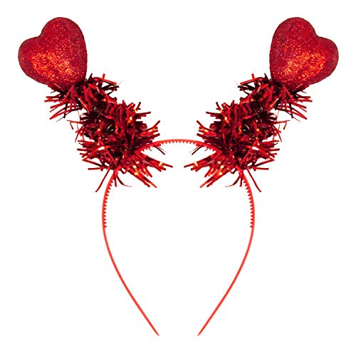 Oblique Unique® Herz Haarreifen mit 2 Herzen mit Glitzereffekt und Lametta Haarreif Kostüm Accessoire für JGA Fasching Karneval Motto Party - Rot von Oblique Unique