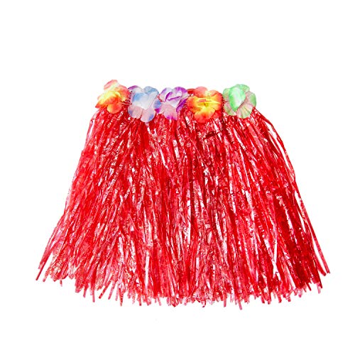 Oblique Unique® Hula Rock Hawaii-Rock Tutu Tütü mit Blumen Blüten für Damen Frauen Mädchen für Hawaii Party Sommer Beachparty Fasching Karneval Mottoparty - wählbar (Rot) von Oblique Unique