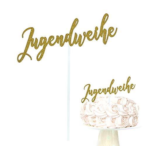 Oblique Unique® Jugendweihe Torten Kuchen Topper mit Glitzer in Gold Deko für Jungs und Mädchen Topper Kuchendeckel Dekoration von Oblique Unique